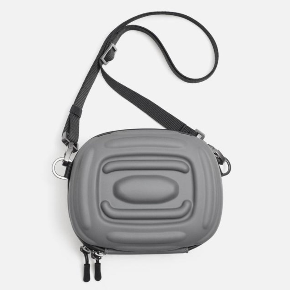 Zara unisex gray rigid rubberized crossbody mini bag NWT